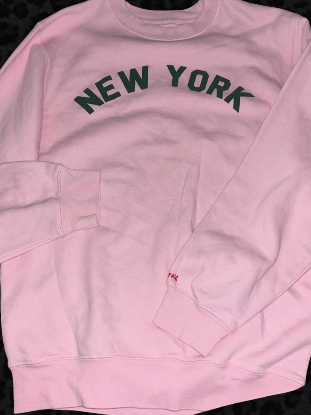Women's Pink Crewneck Sweatshirt with Green "NEW YORK" Lettering